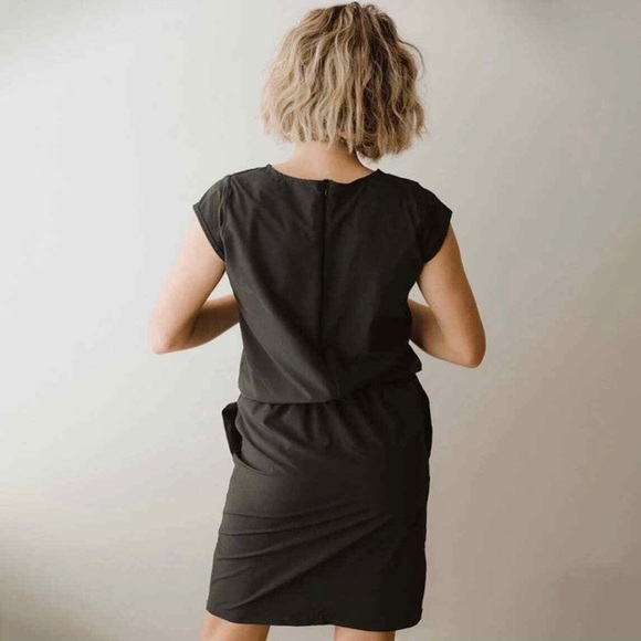 ALBION GOING PLACES DRESS BLACK XS SHORT SLEEVE SIDE ZIPPERS DRAWSTRING WAIST - Picture 7 of 8